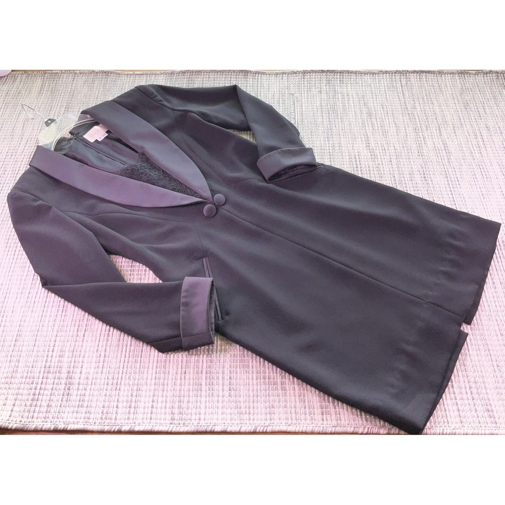 Vintage Karon Lorrance Black Satin Lapel Tuxedo Dress Size 4 Petite Made in USA
